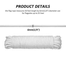 2 Pièces Corde de Drisse de Mât de Drapeau de 50 Pieds x 1 / 4 Pouces avec Pinces de Crochet de Mât de Drapeau de 8 Pièces, Accessoires de Mât de