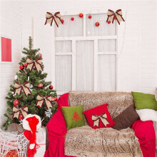 8X Plaid Wired Ribbons Christmas Burlap Fabric Ribbon Wrapping Ribbon Rolls with Checkered Red
