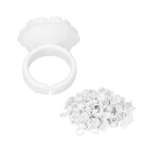 100pcs White Flower Glue Rings for Eyelash Extensions, 1.8cm Diameter