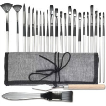 25pcs Paint Brush Set, for Acrylic Painting, with Paint Spatula and Cloth Roll - Art Supplies for Artists and Beginners