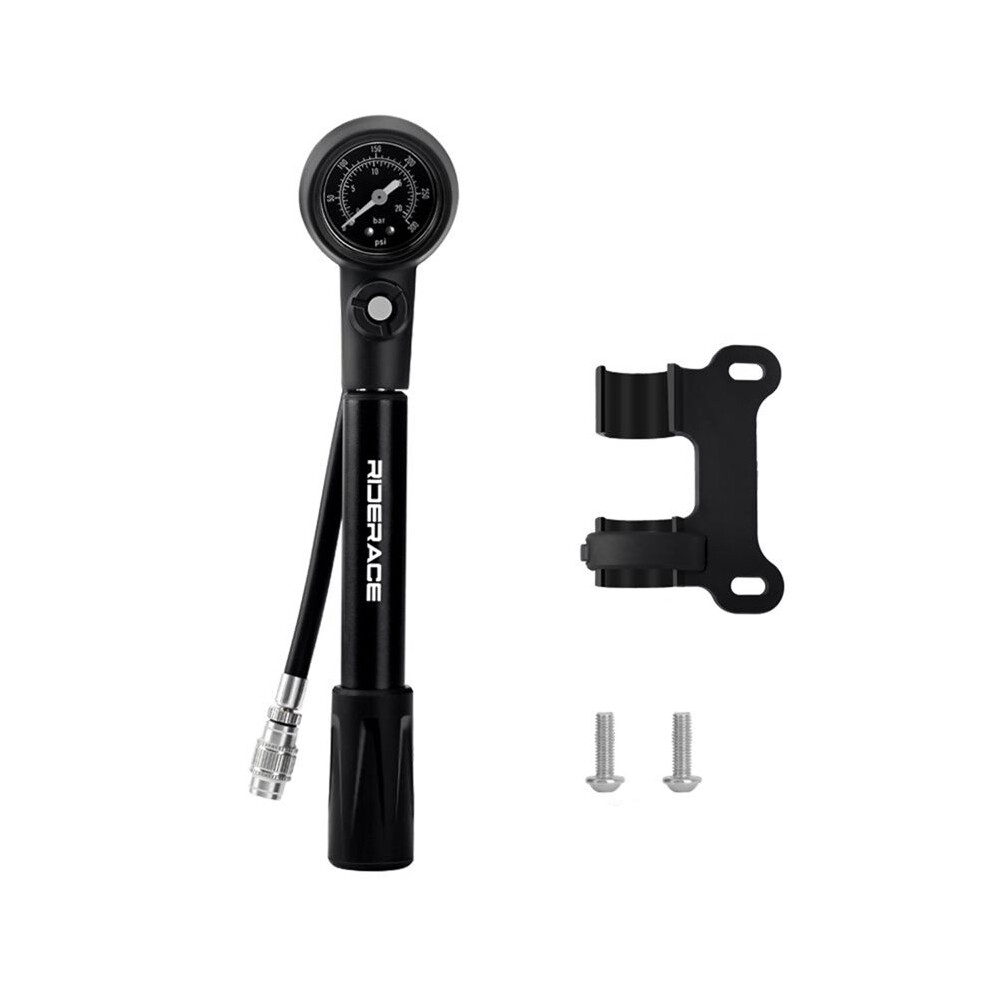 Riderace Bike Shock Pump 300Psi Pressure With Gauge Bicycle Schrader Presta Cycling Front Fork Rotatable Hose 4712127787172