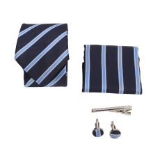 Mens Tie Set 6Pcs Polyester Silk Classic Stripe Cufflinks & Tie Clip