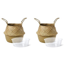 2X Plant Basket with Liner, Woven Seagrass Belly Baskets, Artificial Tree,Storage Laundry Picnic Grocery Straw Bag