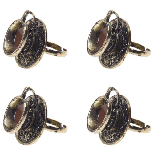 4X 1x Retro Metall Ring Fingerring Ringe Schwarz Kaffeetasse Einstellbar
