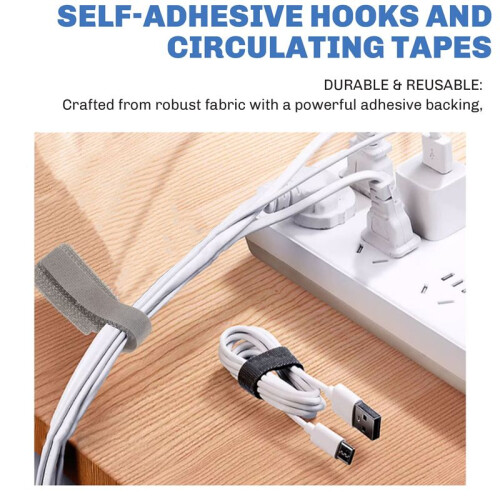 Reusable Cable Ties-50 Pack Heavy-Duty Self-Adhesive Hook & Loop Tape, Multi-Purpose Cord Organizer for Home, Office 1