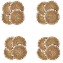 Runde Tischsets Set mit 16, Boho Tischsets Aus Gewebte Jute mit Pompon Quaste für das Esszimmer KüChen Tisch Dekor (WeißE Kugel)