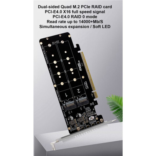 2X PCIE X16 zu M.2 M-Key NVMEx4 SSD 2U Server Riser Card Doppelseitige 4-Disk NVME  PCI-EX16 Split Card 1