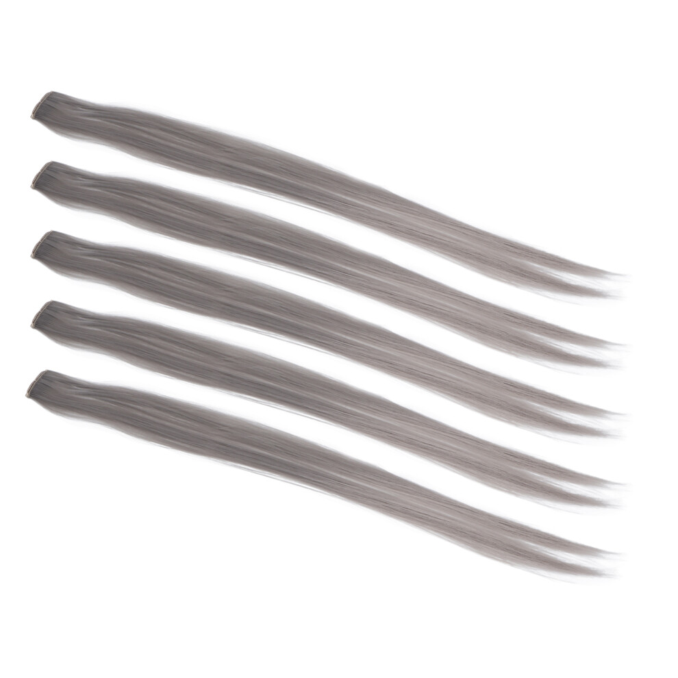 Unisex Grey Long Bright Hair Extension 21.65Inch Clip-In 5Pcs For Cosplay & Events