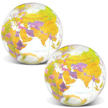 2 Pack 16 Inch Clear Inflatable World Globe Beach Ball for Party and Pool, Durable PVC Design