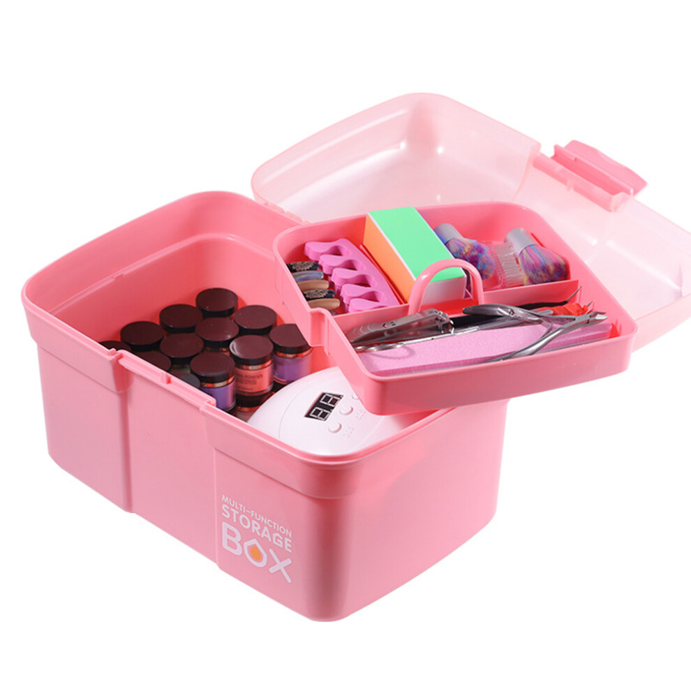 Pink Double Layer Storage Box 30x20x20cm with Removable Tray