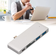 Portable 5-in-1 USB C Hub for MacBook & Tablet, Silver