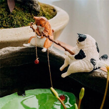 Fishing Cats Statue Figurines Ornament Aquarium Fish Tank Decorations for Aquarium Tanks, Garden, Desk