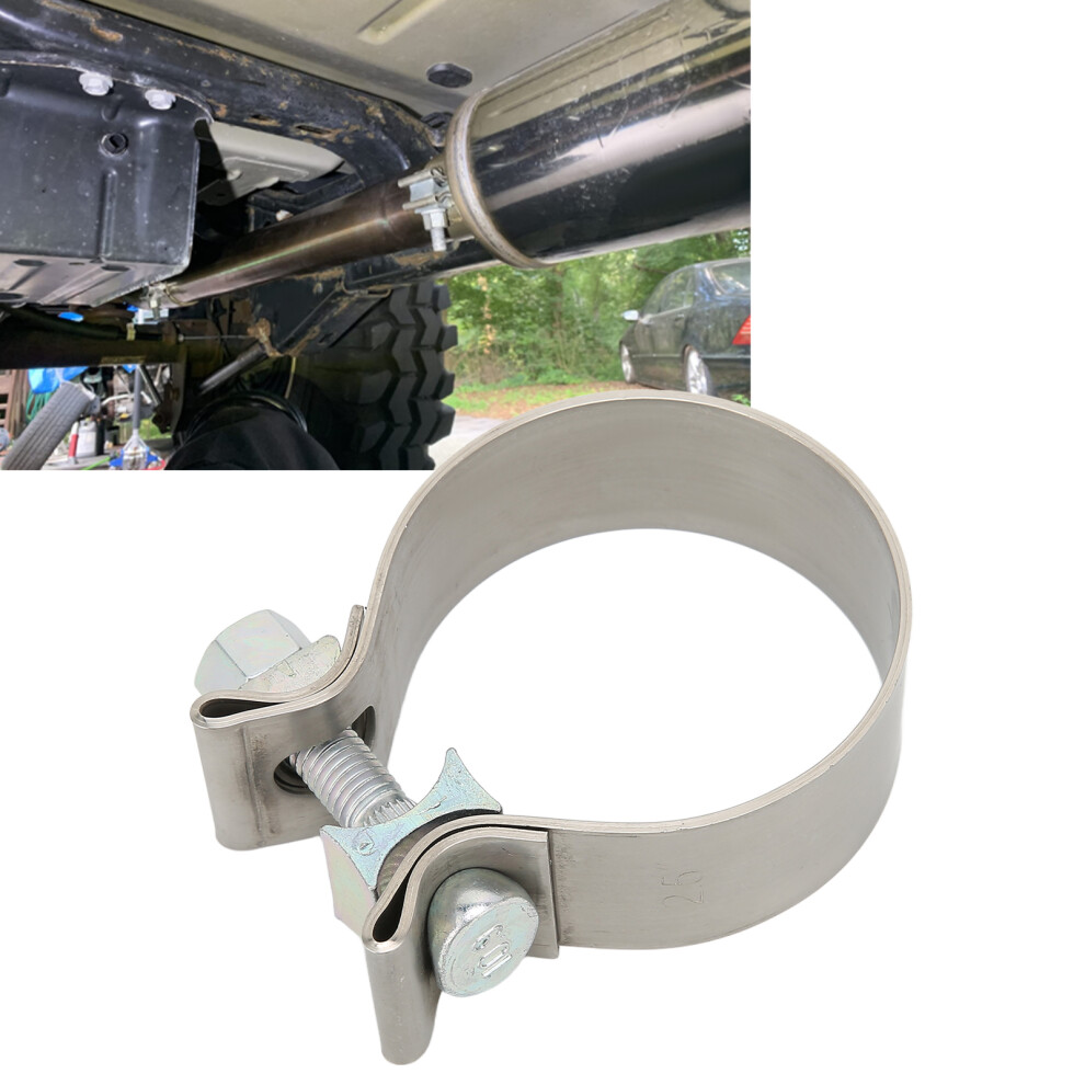 Universal 2.5In Rustproof Exhaust Clamp, Stainless Steel Muffler & Header Sealing Band 7891390437858