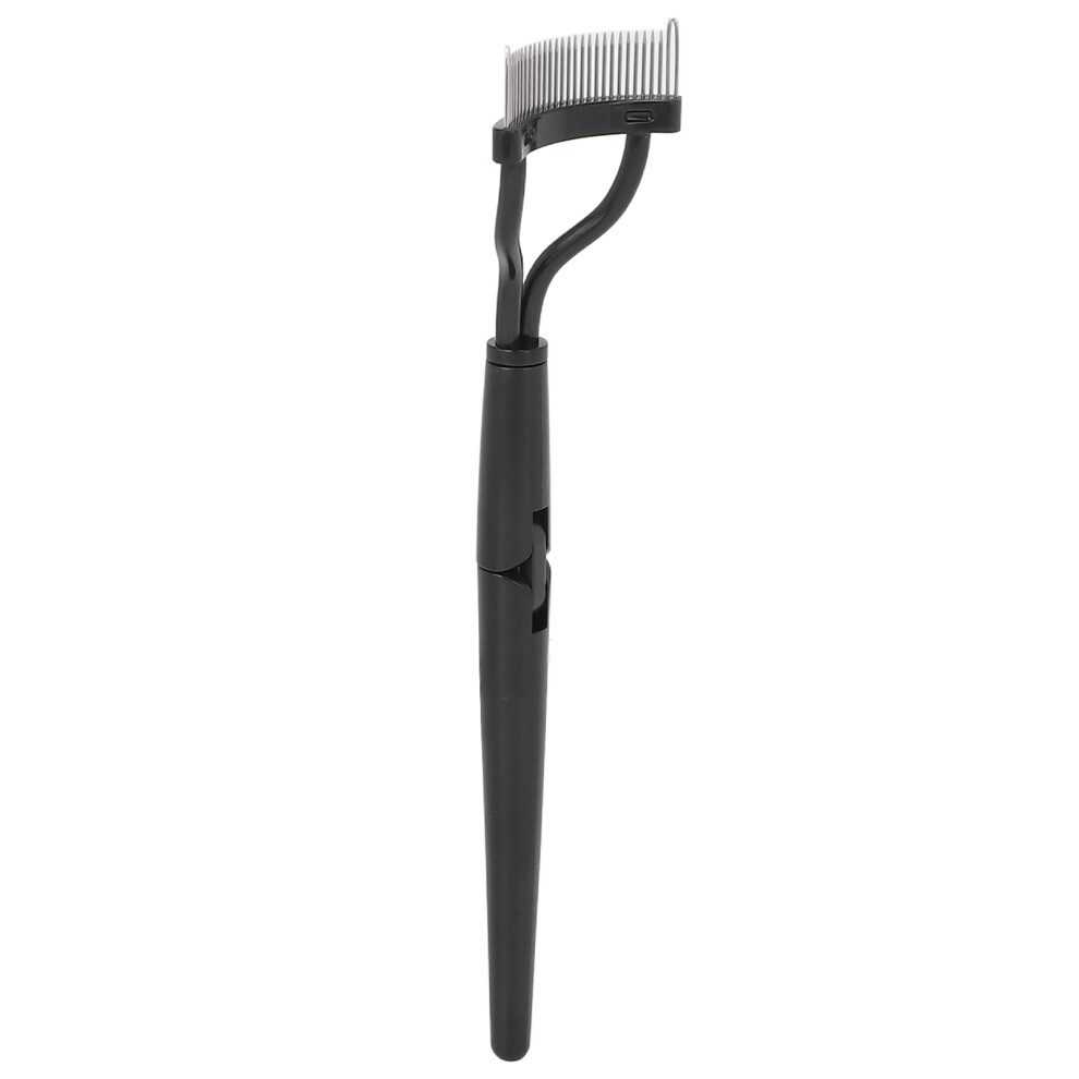 Folding Stainless Steel Eyelash Comb Separator with Cover Black