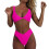 Bikini Set for Women Solid V Neck Knot Front Push Up-rose red M 1