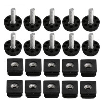 Furniture Leg Plugs 20x20mm Square with M8 Adjustable Feet Black End Caps for Metal Frames