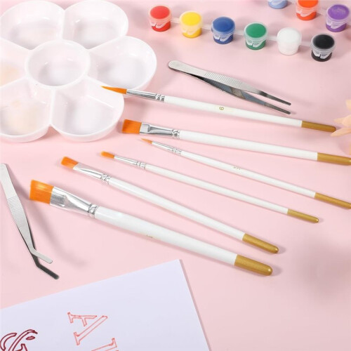 Set di Pennelli per Decorare Torte, 6 Pezzi, con Pinzette Dritte e Curve per Spolverare Glitter Commestibili 2