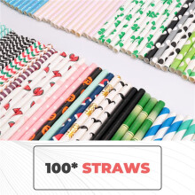 Biodegradable Paper Straws, 100 For Party Supplies, Birthday, Wedding, Bridal/Baby Shower Decorations And Holiday Celebrations