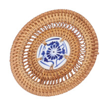Blau-Weiße runde Rattanstbrille für Basilikum-Tassen 10 cm / 3,9 Zoll Porzellanhalter