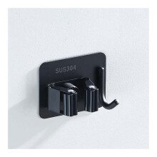 Wall Mounted Mop and Broom Holder 304 Stainless Steel Multi Hook Organizer Rack Black Finish