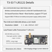 LILYGO T3S3-LR1121/2.4G V1.2 ESP32-S3 LoRa2.4G SX1280 Dotato di Modulo Scheda di Sviluppo OLED da 0,96 Pollici