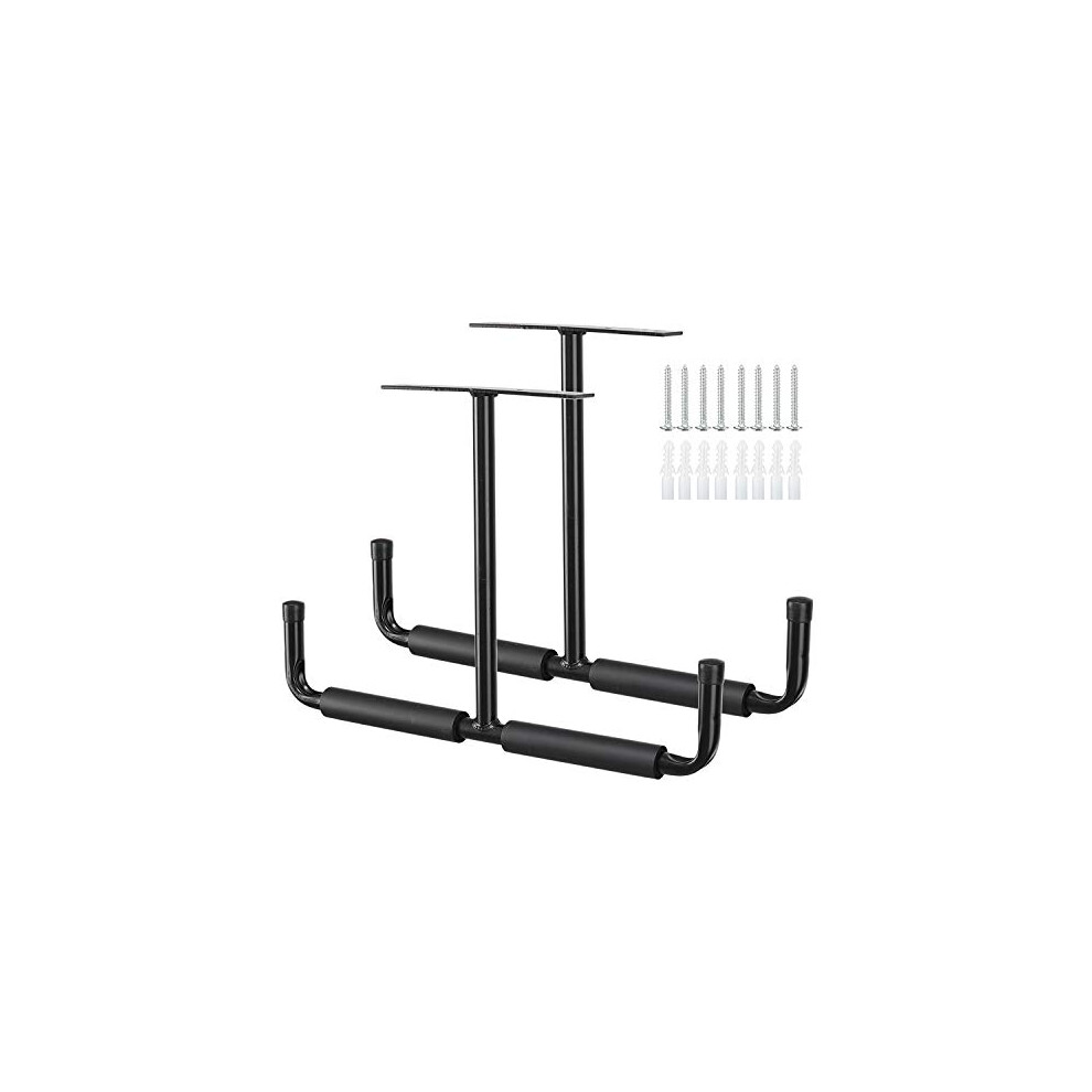 Overhead Garage Storage Rack With Heavy Duty Double Hangers, 16.5' Ceiling Hooks For Ladder And Lumber, 2Pcs Black 9455672137065