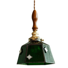 Vintage LED-Hänglampa för Sängbord, Matsal, Vardagsrum, Loft, Färgglad Glas, Koppar, Trä, Hängande Lampa