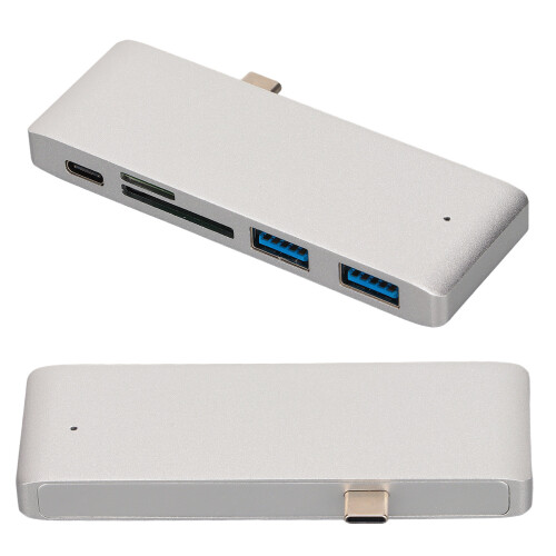 Portable 5-in-1 USB C Hub for MacBook & Tablet, Silver 2