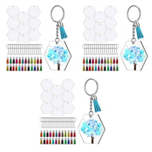 216Pcs Acrylic Transparent Discs Hexagon Keychain Blanks Charms and Tassel Pendants Keyring with Chain for DIY Crafts