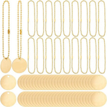 50Pcs 1Inch Round Brass Tags with 50pcs 2.4mm Chains for Pets Plants Door Keys Plants DIY Crafts Jewelry Making