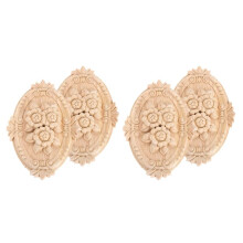 4Pcs Wood Carved Applique Frame Onlay Unpainted Furniture Decoration Unpainted Oval Patterns 21X15cm