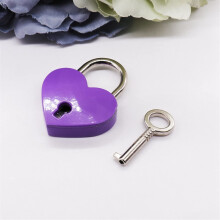 Vintage Heart Shape Padlock with Key, Purple Antique Lock for Jewelry Box, Wedding or Travel
