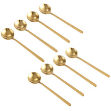 8x Round Shape Coffee Spoon Stainless Steel Teaspoons Sugar Dessert Spoon Ice Cream Soup Spoon (Gold)