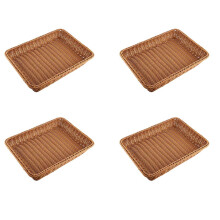 4X Plastikowy Rattanowy Kosz, Kosz na Chleb Sklep z Chlebem Kosz do Supermarketu Tkany Blat Jedzenie BrąZowy