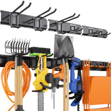 48 Inch Heavy Duty Garage Tool Organizer Wall Mount Rack with Adjustable Hooks for Yard Tools
