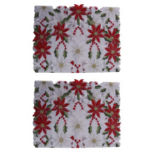 2X Noël Brodé Chemin de Table, Houx de Luxe Chemin de Table Poinsettia Convient 15 x 70 Pouces