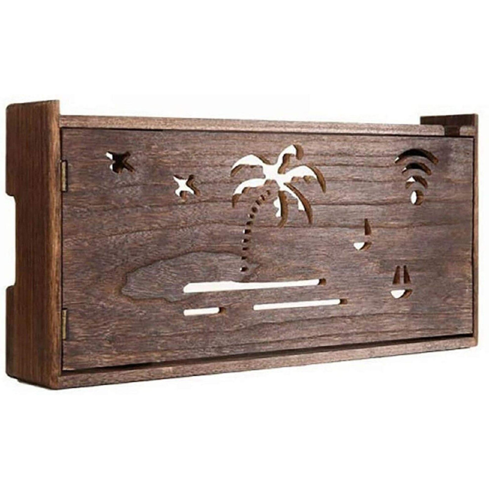 Solid Wood Wall Mounted Router Storage Box With Cable Management, Spacesaving Tv Wifi Shelf, Brown 52259Cm 9455672138161