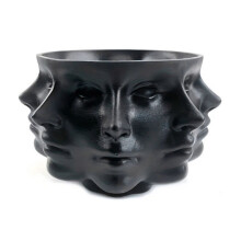 Molde para Jarrón y Maceta de Estilo Abstracto, Maceta con Rostro Humano Multifacético, Color Negro