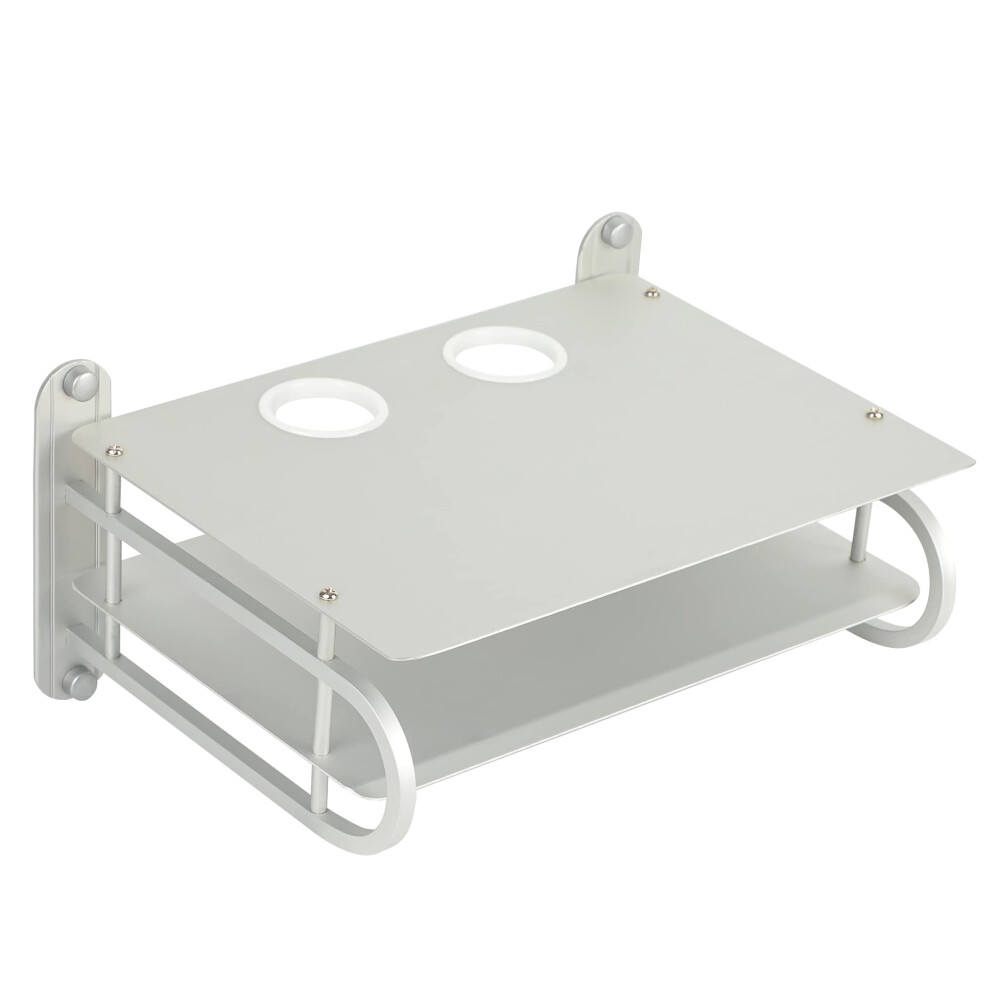Metal Double Layer Wifi Router Wall Mount Shelf With Cable Management Organizer, Large Size Silver 9092120616439