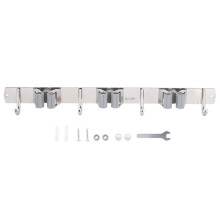 Mop and Broom Holder Wall Mount, Stainless Steel HeavyDuty Organizer with 3 Racks 4 Hooks for Garage Laundry
