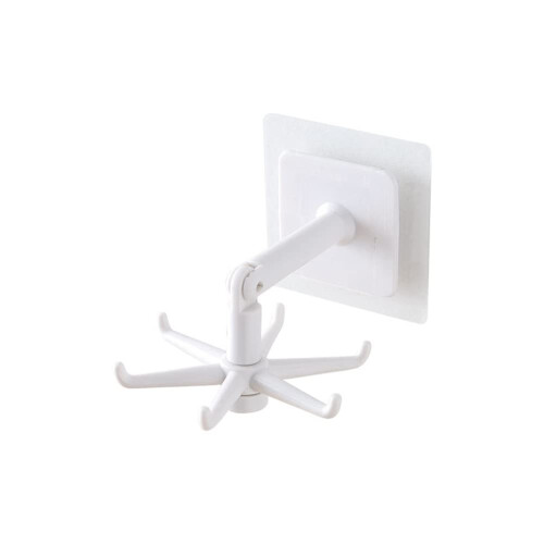 Wall Mounted Rotating Hook 360 Rotation Kitchen Utensil Organizer Punch  White SpaceSaving Rack