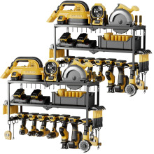 2 Pack Power Tool Organizer Wall Mounted Cordless Drill Storage Rack, 3 Layer Heavy Duty Garage Tool Holder with 32 Slots