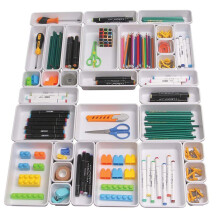32 Piece White Plastic Storage Containers Set Drawer Organizer for Household Desktop Use