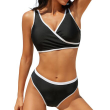 Damesset met hoge taille, tweedelig badpak met V-hals-Zwart XL