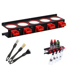 Spray Bottle Holder Wall Mounted Storage Rack with AntiSlip Rail and MultiTool Hooks 21.6x4.7