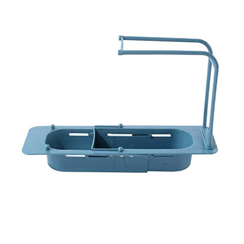 Over Sink Dish Drying Rack Adjustable Telescopic Design with Drain Tray and Removable Scrap Bin