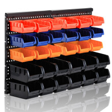 Wall Mounted Garage Storage Rack with 4 Color Plastic Bins, Classic Style Tool Organizer
