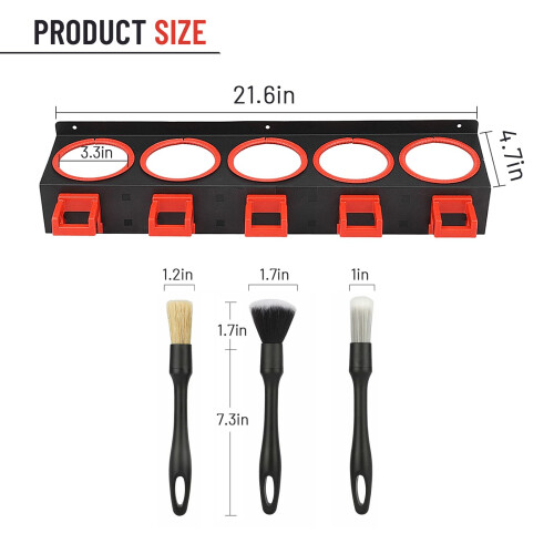 Spray Bottle Holder Wall Mounted Storage Rack with AntiSlip Rail and MultiTool Hooks 21.6x4.7 1