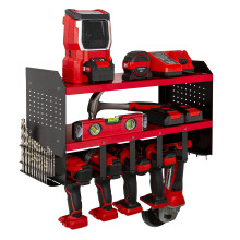 Power Tool Organizer Wall Mount Rack, Heavy Duty Metal Storage Shelf with 4 Drill Holders for Garage Workshop