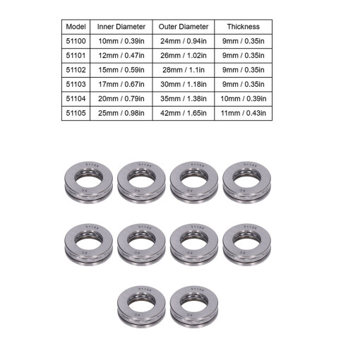 10PCS High Precision Thrust Ball Bearings Kit 51100-51105, Metal, Miniaturized 2